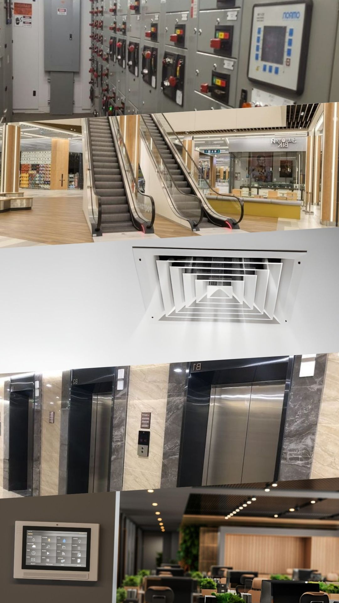 Panoramic view of a modern smart office interior hallway